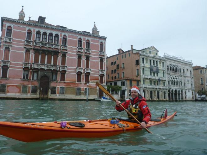 René kayaking on the Grand Canal around Christmas